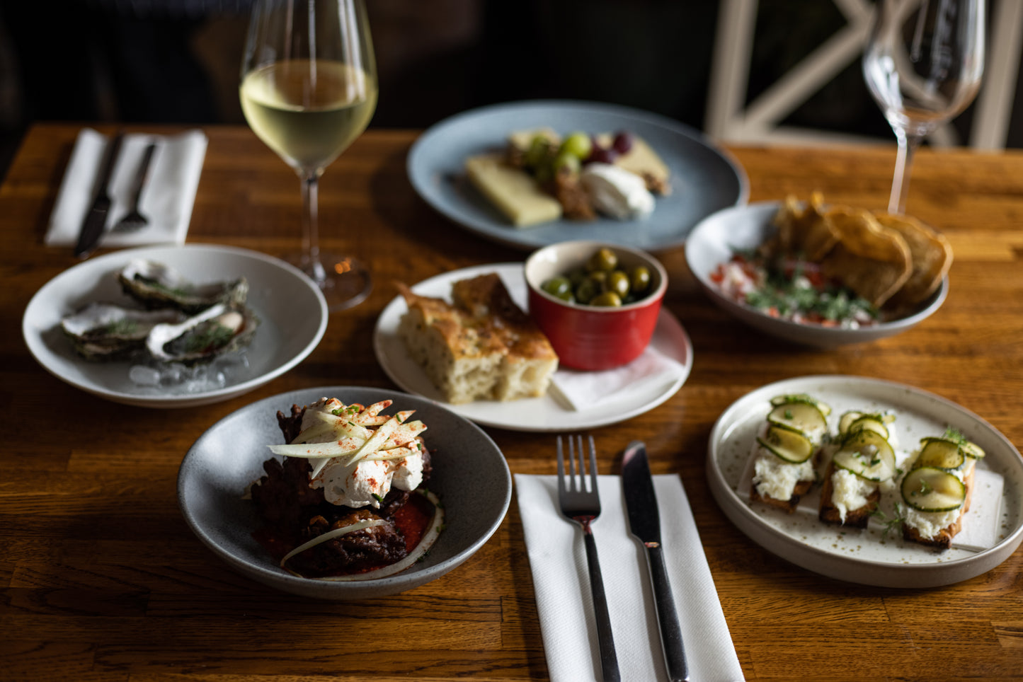 Selection of dishes on a restaurant table in Galway